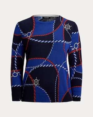 Lauren Ralph Lauren Rope-Print Cotton-Blend Sweater Lauren Women's Large